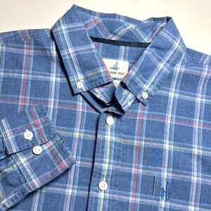 Johnnie O Hangin Out Benjamin Men's Large Blue Plaid Untucked Button Down Shirt